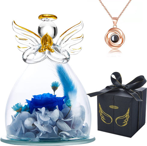 Eternal Rose Angel Figurines with I Love You Necklace in 100 Languages